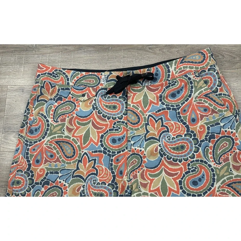 Banks Journal Paisley Board Shorts Mens 34 Muted Orange Blue Green Swim Trunks